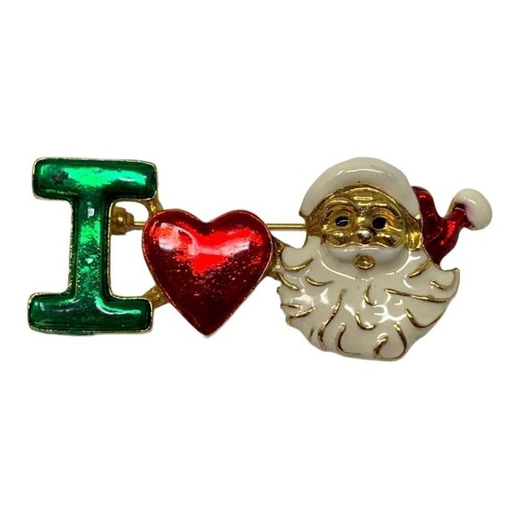 Santa Claus Brooch Vintage Brooch Red White Green Enamel Signed SFJ Number 0190 - Picture 9 of 12